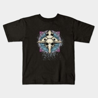 Gothic Bird Skull Feather Mandala Kids T-Shirt